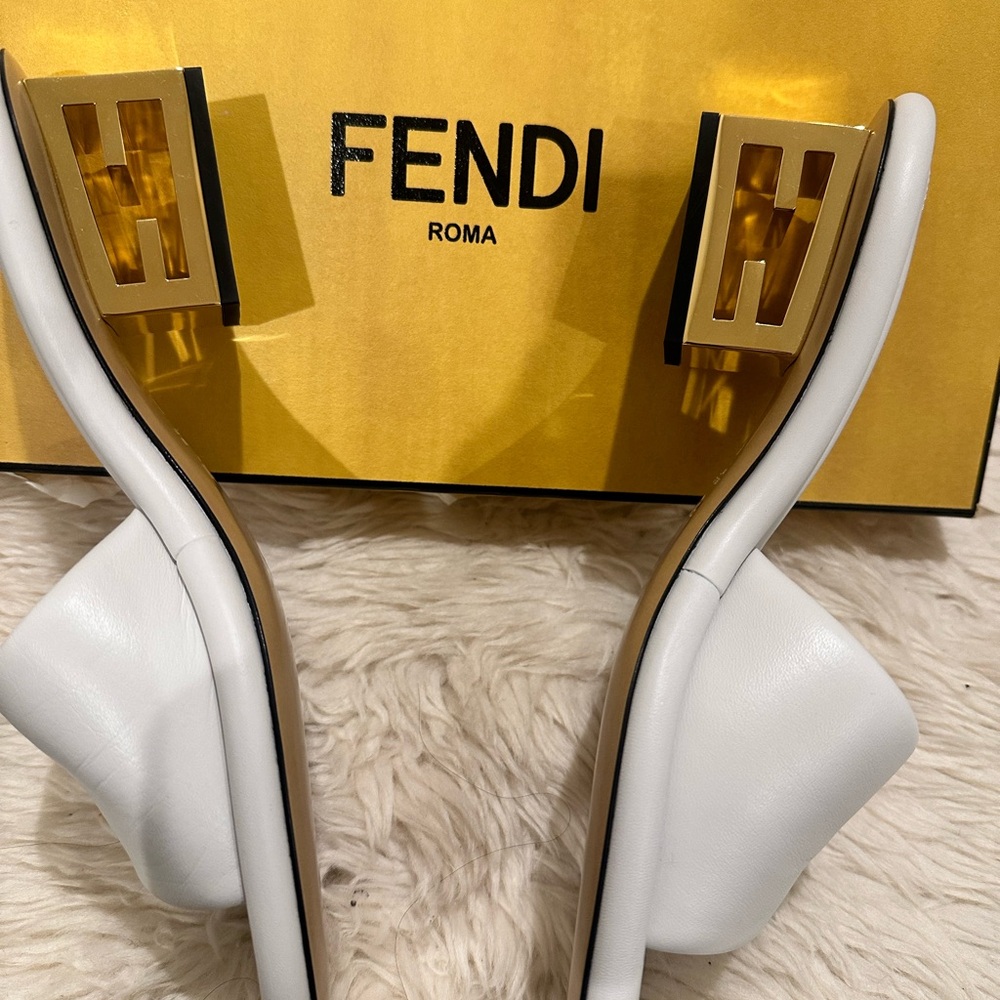 Fendi Women's White Heels Logo NIB